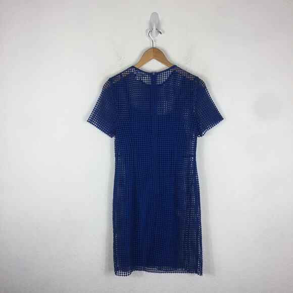 Diane Von Furstenberg Blue Chain Lace Mini Dress Size 4 Short Sleeve Crochet DVF - Picture 13 of 14